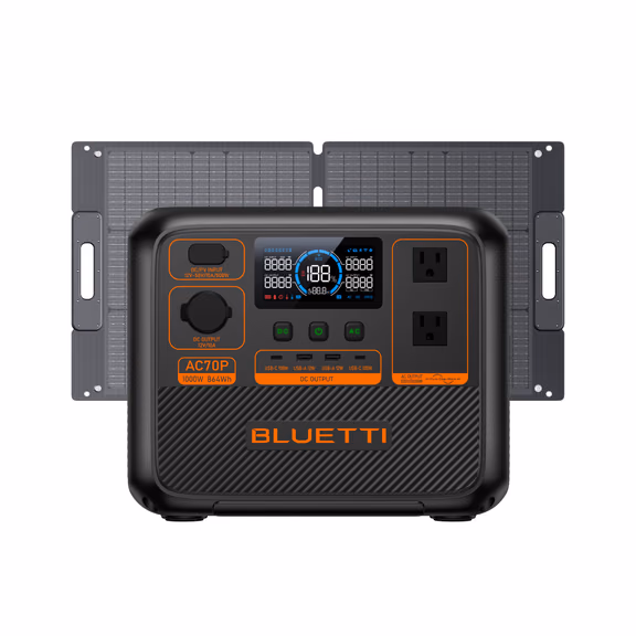 BLUETTI AC70P Portable Power Station | 1000W 864Wh – AC70P+PV100 (864Wh)