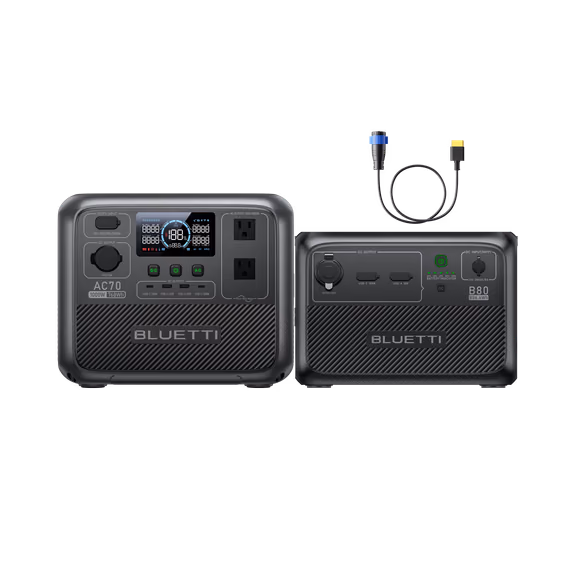 BLUETTI AC70 Portable Power Station | 1,000W, 768Wh – AC70+B80 (FREE Aviation Plug to XT60 Cable) (1,574Wh)
