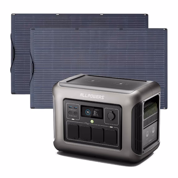 ALLPOWERS Zonnegeneratorset 1800W (R1500 + SF100 100W flexibel zonnepaneel) – R1500 + 2 stuks SF100 100W zonnepaneel 100W