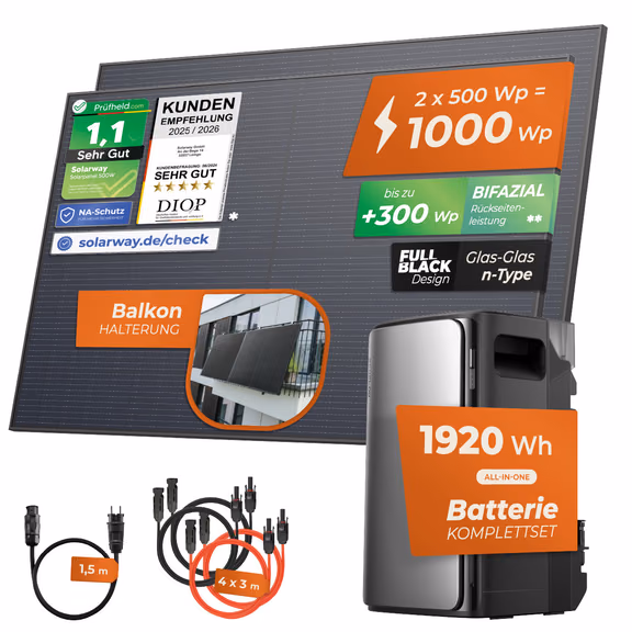 SOLARWAY Balkonkraftwerk 1000 Watt Max | EcoFlow STREAM Max 1920 Wh Speicher – Balkon