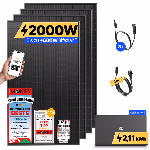 onPower: 2000 Watt Balkonkraftwerk – Solakon ONE / 3m
