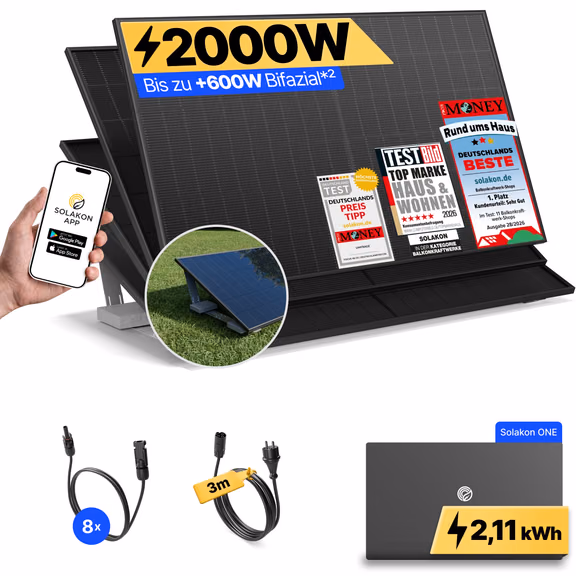 onPower: 2000 Watt Balkonkraftwerk – Garten & Flachdach / Solakon ONE / 3m