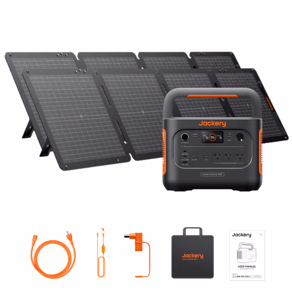Jackery Explorer 1500 v2 Portable Power Station – Explorer 1500 v2 + 2 x SolarSaga 100W Air Solar Panel