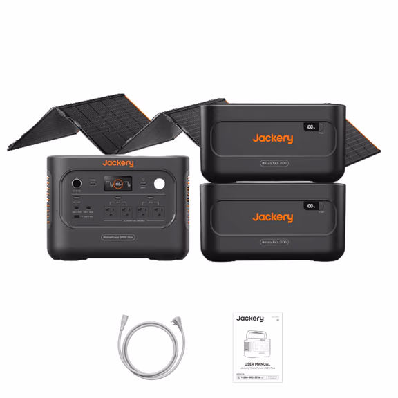 Jackery HomePower 2000 Plus V2 Portable Power Station – HomePower 2000 Plus v2 + 2 x Battery Pack 2000 Plus v2 + SolarSaga 500 X