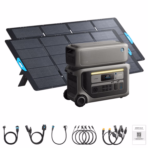 Anker SOLIX F3000 Solar Generator + Expansion Batteries – F3000 + 1 x Expansion Battery / 2 x 400W Portable Solar Panel