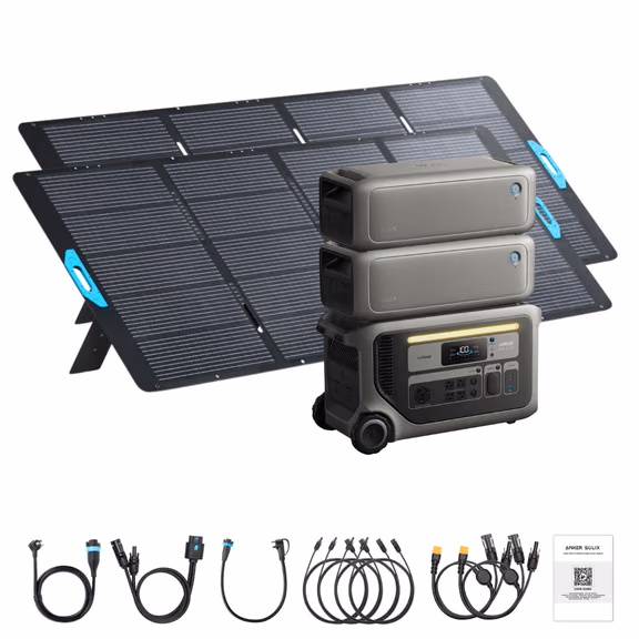 Anker SOLIX F3000 Solar Generator + Expansion Batteries – F3000 + 2 x Expansion Batteries / 2 x 400W Portable Solar Panel