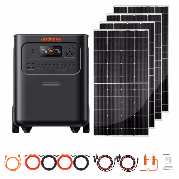 Jackery HomePower 3600 Plus + Custom Solar Panels Kits – HomePower 3600 Plus + 4 x 250W Rigid Solar Panels
