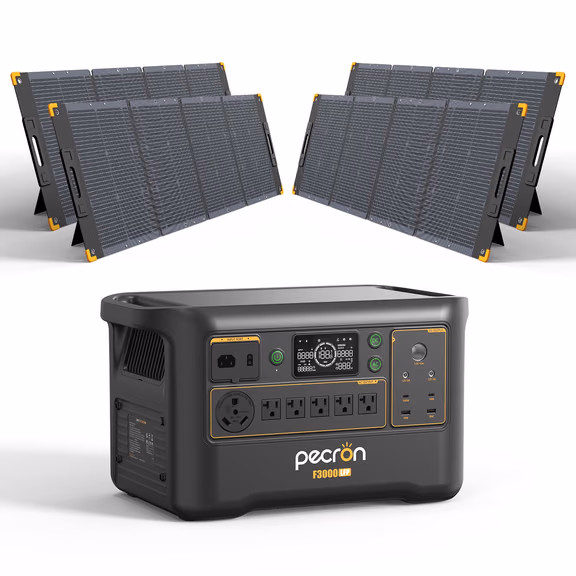 PECRON F3000LFP Solar Generator 3600W 3072Wh – F3000LFP+4*PV300 / Without Cart