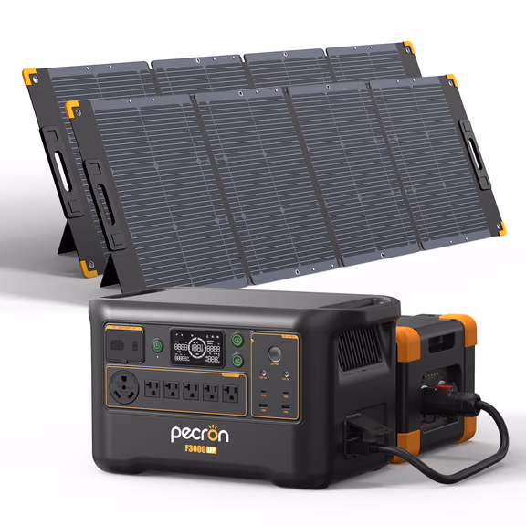 PECRON F3000LFP Solar Generator 3600W 3072Wh – F3000LFP+2*PV300+EP3800-48V / Without Cart