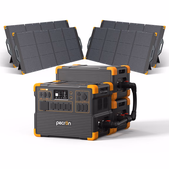 PECRON E3600LFP Solar Generator Kit 3600W 3072Wh – E3600LFP+2*EP3800-48V+4*PV300 / Without Trolley