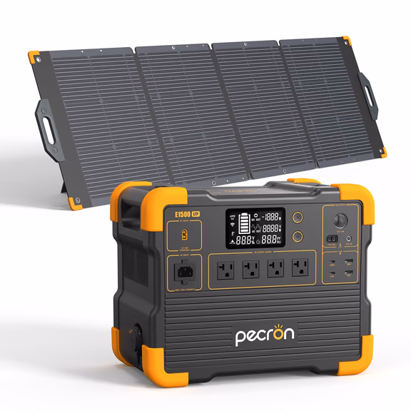 PECRON E1500LFP Expandable Portable Power Station 2200W 1536Wh V3 Version – E1500LFP+300W Solar kit