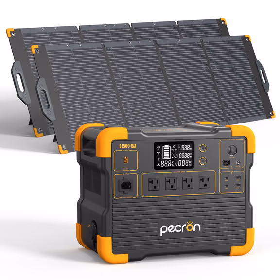 PECRON E1500LFP Expandable Portable Power Station 2200W 1536Wh V3 Version – E1500LFP+ 2*300W Solar kit