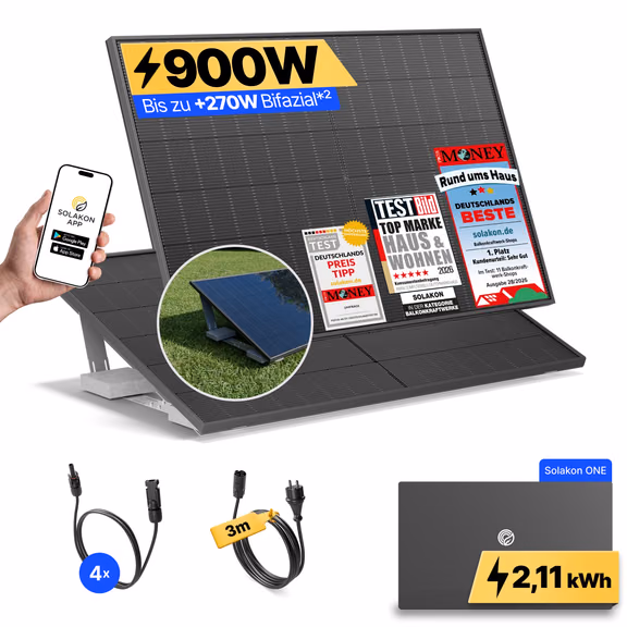 onLite: 900 Watt Balkonkraftwerk – Garten & Flachdach / Solakon ONE / 3m