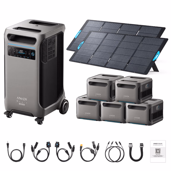 Anker SOLIX F3800 Plus Portable Power Station + 400W Portable Solar Panel – F3800 Plus + 2 x 400W Portable Solar Panels / 5 x Extra Batteries