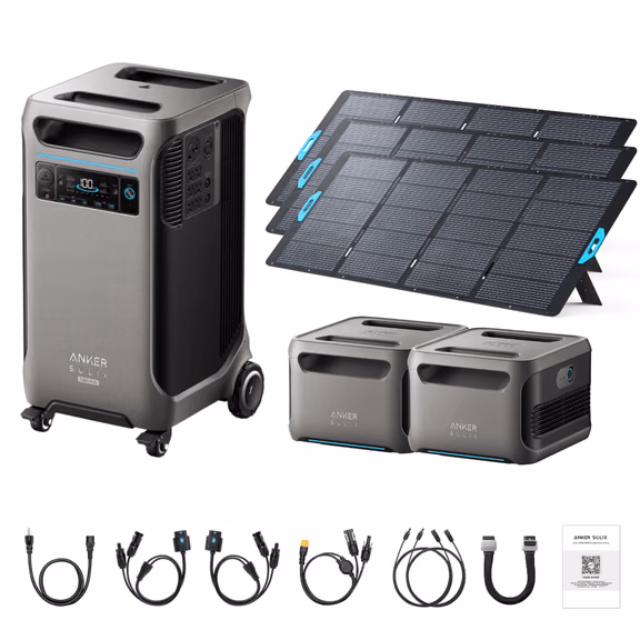 Anker SOLIX F3800 Plus Portable Power Station + 400W Portable Solar Panel – F3800 Plus + 3 x 400W Portable Solar Panels / 2 x Extra Batteries