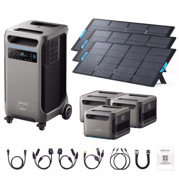 Anker SOLIX F3800 Plus Portable Power Station + 400W Portable Solar Panel – F3800 Plus + 3 x 400W Portable Solar Panels / 3 x Extra Batteries