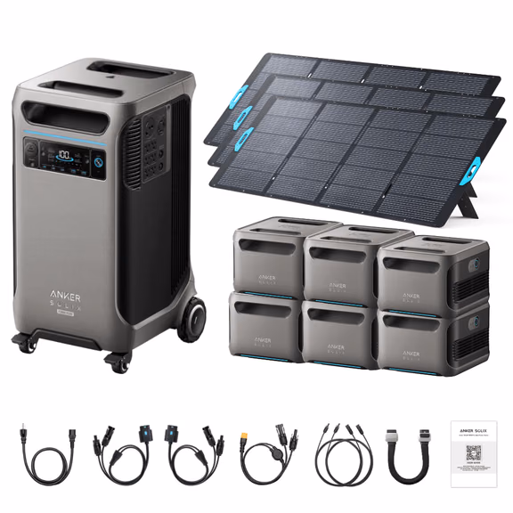 Anker SOLIX F3800 Plus Portable Power Station + 400W Portable Solar Panel – F3800 Plus + 3 x 400W Portable Solar Panels / 6 x Extra Batteries