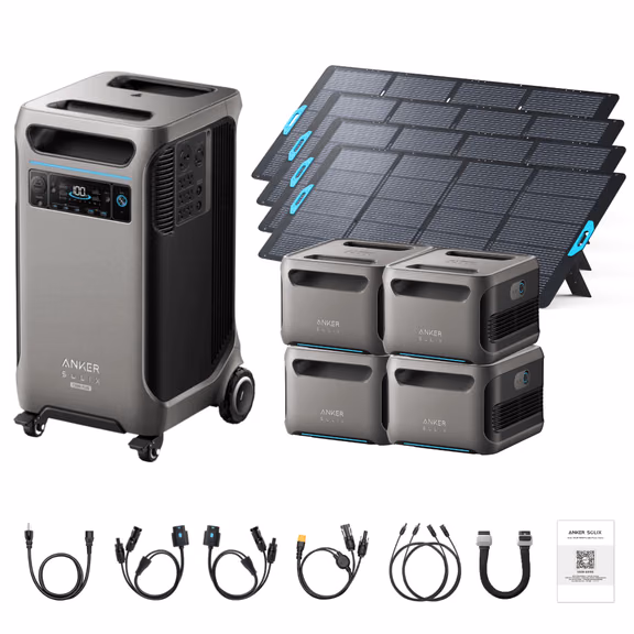 Anker SOLIX F3800 Plus Portable Power Station + 400W Portable Solar Panel – F3800 Plus + 4 x 400W Portable Solar Panels / 4 x Extra Batteries