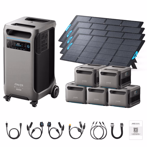 Anker SOLIX F3800 Plus Portable Power Station + 400W Portable Solar Panel – F3800 Plus + 4 x 400W Portable Solar Panels / 5 x Extra Batteries