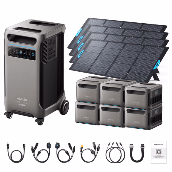 Anker SOLIX F3800 Plus Portable Power Station + 400W Portable Solar Panel – F3800 Plus + 4 x 400W Portable Solar Panels / 6 x Extra Batteries