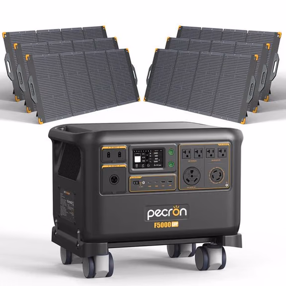 Pecron F5000LFP 7200W 5120Wh 120V/240V Portable Power Station – 6 x PV300 300W Portable Solar Panels