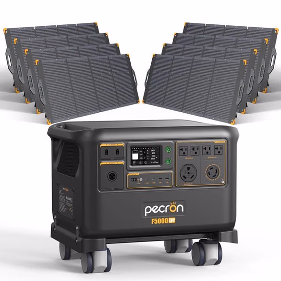 Pecron F5000LFP 7200W 5120Wh 120V/240V Portable Power Station – 8 x PV300 300W Portable Solar Panels