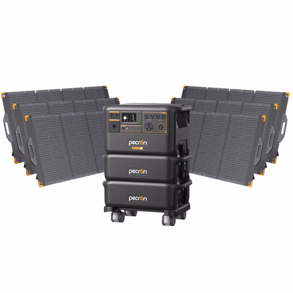 Pecron F5000LFP 7200W 5120Wh 120V/240V Portable Power Station – Pecron F5000LFP + + 2 x FP5000-48V 5120Wh Extra Batteries / 6 x PV300 300W Portable Solar Panels