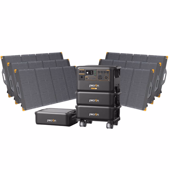 Pecron F5000LFP 7200W 5120Wh 120V/240V Portable Power Station – Pecron F5000LFP + + 3 x FP5000-48V 5120Wh Extra Batteries / 6 x PV300 300W Portable Solar Panels