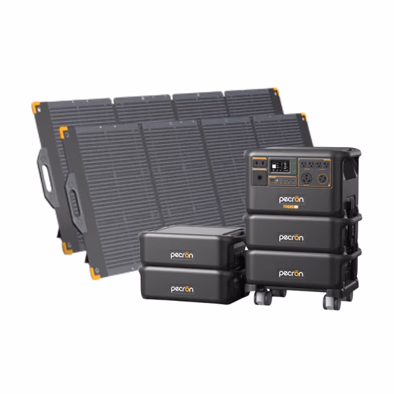 Pecron F5000LFP 7200W 5120Wh 120V/240V Portable Power Station – Pecron F5000LFP + + 4 x FP5000-48V 5120Wh Extra Batteries / 2 x PV300 300W Portable Solar Panels