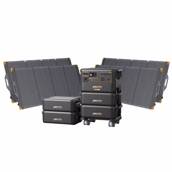 Pecron F5000LFP 7200W 5120Wh 120V/240V Portable Power Station – Pecron F5000LFP + + 4 x FP5000-48V 5120Wh Extra Batteries / 4 x PV300 300W Portable Solar Panels