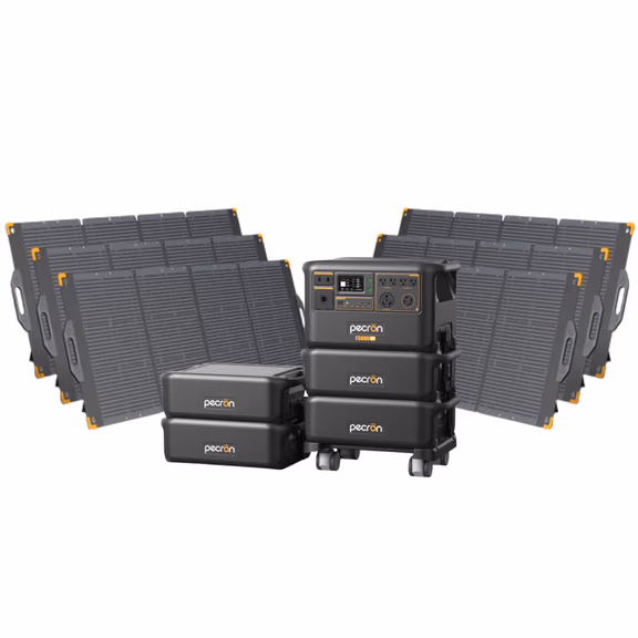 Pecron F5000LFP 7200W 5120Wh 120V/240V Portable Power Station – Pecron F5000LFP + + 4 x FP5000-48V 5120Wh Extra Batteries / 6 x PV300 300W Portable Solar Panels
