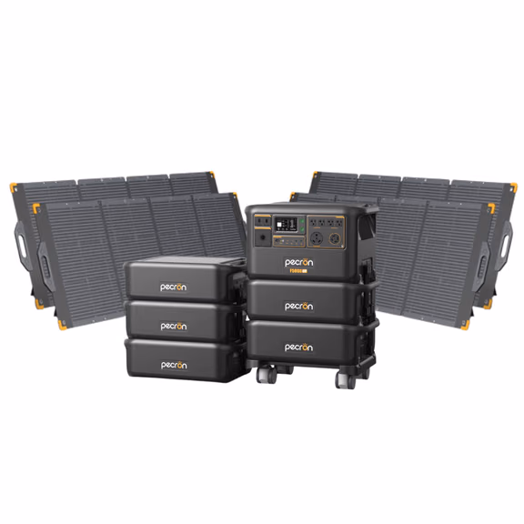 Pecron F5000LFP 7200W 5120Wh 120V/240V Portable Power Station – Pecron F5000LFP + + 5 x FP5000-48V 5120Wh Extra Batteries / 4 x PV300 300W Portable Solar Panels