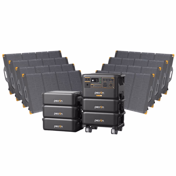 Pecron F5000LFP 7200W 5120Wh 120V/240V Portable Power Station – Pecron F5000LFP + + 5 x FP5000-48V 5120Wh Extra Batteries / 8 x PV300 300W Portable Solar Panels