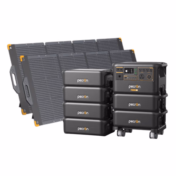 Pecron F5000LFP 7200W 5120Wh 120V/240V Portable Power Station – Pecron F5000LFP + + 6 x FP5000-48V 5120Wh Extra Batteries / 2 x PV300 300W Portable Solar Panels