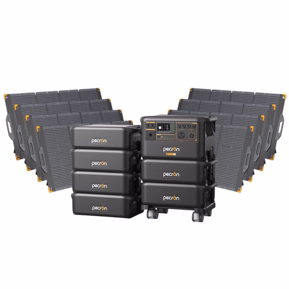 Pecron F5000LFP 7200W 5120Wh 120V/240V Portable Power Station – Pecron F5000LFP + + 6 x FP5000-48V 5120Wh Extra Batteries / 8 x PV300 300W Portable Solar Panels