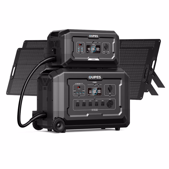 OUPES Mega 3 Home Backup & Portable Power Station | 3600W 3072Wh – Mega 3 + B2 Extra Battery + 240W Solar Panel*2
