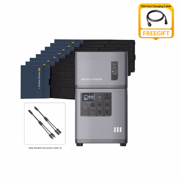 Mango Power E Home Backup and Portable Power Station – Mango Power E + Mango Power E Expansion Battery + 8 x 200W Solar Panel