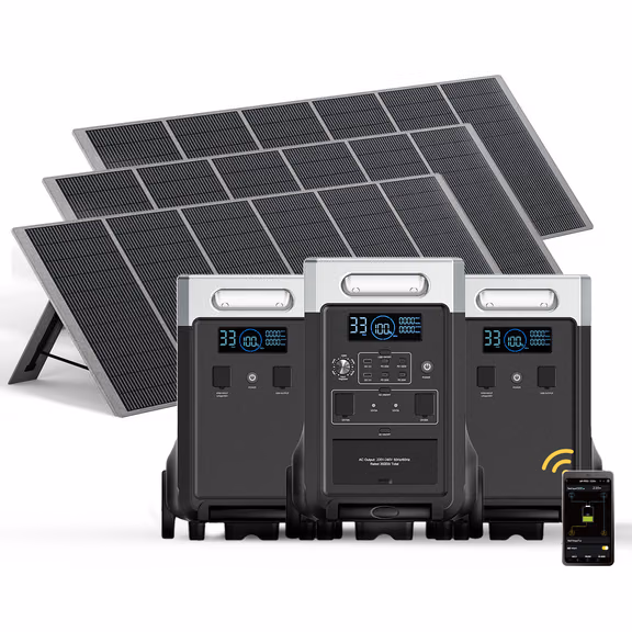 AFERIY Haven3600 P310 3600W Solar Generator Kit with 3840Wh Expansion Battery – P310 + 2xP310-B 3600W, 11520Wh / 3 × 400W Solar Panel (total 1200W)