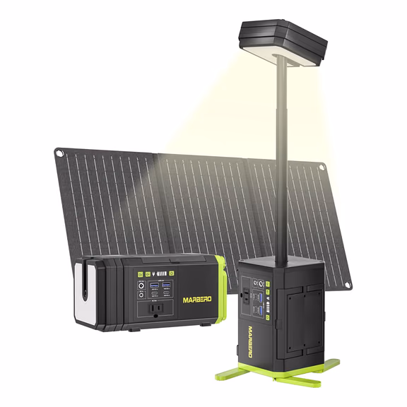 MARBERO 118Wh Solar Generator with Telescopic Camping Lights (30W Solar Panel Included)