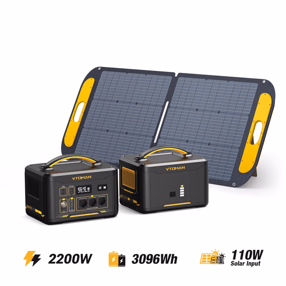 VTOMAN Jump 2200 Station Électrique Portable + Batterie Supplémenaire + Panneau Solaire 110W
