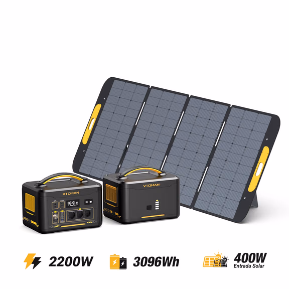 VTOMAN Jump 2200 Station Électrique Portable + Batterie Supplémenaire + Panneau Solaire 400W