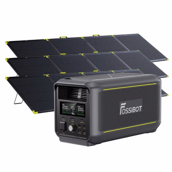 FOSSiBOT F3000 Tragbare Powerstation | 3000W 2048Wh – F3000 + 3 x SP400 Pro 400W Bifaziales Solarpanel (400W)