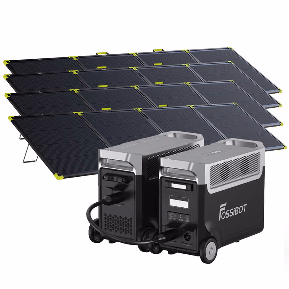 FOSSiBOT F3600 Pro station électrique portable - 3 840 Wh | 3 600 W – F3600 Pro+1*FB3840 Batterie d'extension / 4 x SP400 Pro 400W panneau solaire portable bifacial (400W)