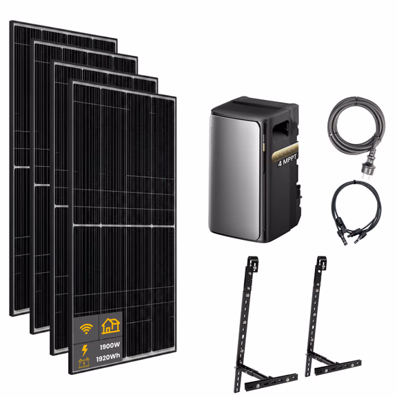 1900 W EcoFlow STREAM Ultra Balkonkraftwerk | Set mit Mikrowechselrichter und 4x 475 W DAH bifacial Solarmodul mit Gitterbalkon Halterung und 1,92 kWh Speicher