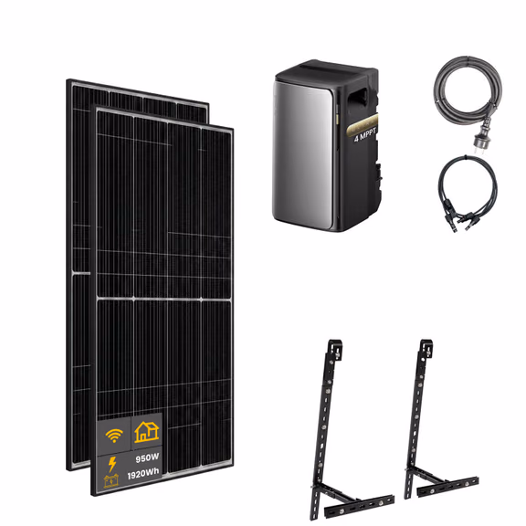 950 W EcoFlow STREAM Ultra Balkonkraftwerk | Set mit Mikrowechselrichter und 2x 475 W DAH bifacial Solarmodul mit Gitterbalkon Halterung und 1,92 kWh Speicher