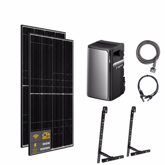 950 W EcoFlow STREAM Pro Balkonkraftwerk | Set mit Mikrowechselrichter und 2x 475 W DAH bifacial Solarmodul mit Gitterbalkon Halterung und 1,92 kWh Speicher