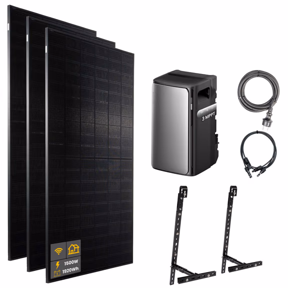 1500 W EcoFlow STREAM Pro Balkonkraftwerk | Set mit Mikrowechselrichter und 3x 500 W DAH bifacial Solarmodul mit Gitterbalkon Halterung und 1,92 kWh Speicher