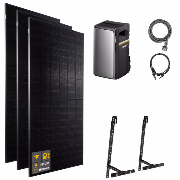 1500 W EcoFlow STREAM Ultra Balkonkraftwerk | Set mit Mikrowechselrichter und 3x 500 W DAH bifacial Solarmodul mit Gitterbalkon Halterung und 1,92 kWh Speicher