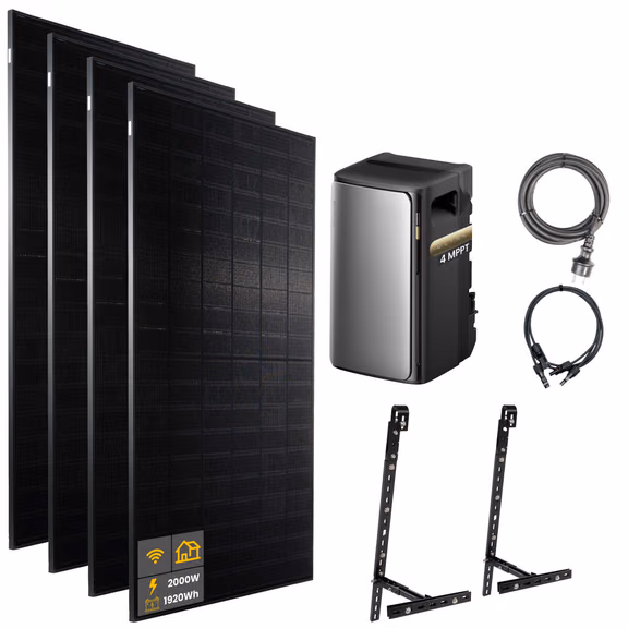 2000 W EcoFlow STREAM Ultra Balkonkraftwerk | Set mit Mikrowechselrichter und 4x 500 W DAH bifacial Solarmodul mit Gitterbalkon Halterung und 1,92 kWh Speicher