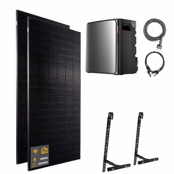 1000 W EcoFlow STREAM Ultra X Balkonkraftwerk | Set mit Mikrowechselrichter und 2x 500 W DAH bifacial Solarmodul mit Gitterbalkon Halterung und 3,84 kWh Speicher